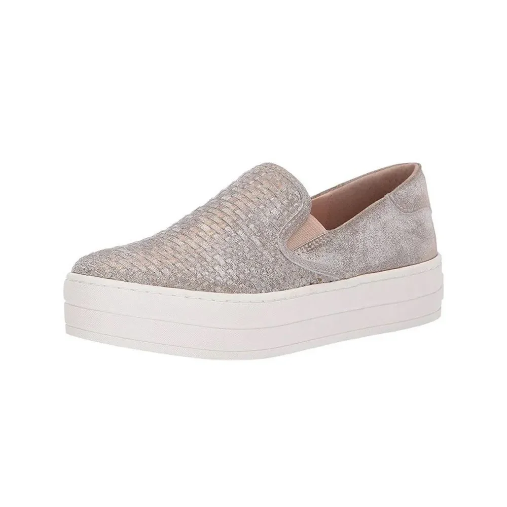 J Slides ‘Halsey’ Leather Gray Slip-On Platform Sneakers